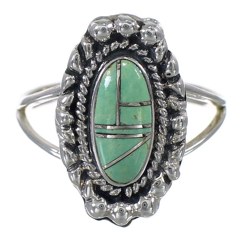 Turquoise Inlay Sterling Silver Jewelry Southwestern Ring Size 8-1/2 AX88274